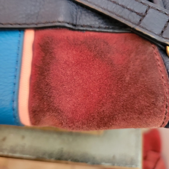 Fossil Rumi Navy Leather, Blue, Burgundy Suede with Pink Accent Crossbody - Picture 12 of 13